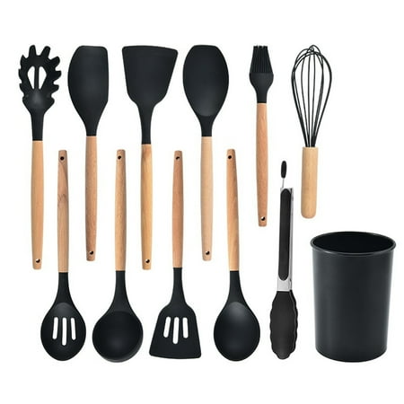 

12 Pieces Kitchen Cooking Tools Set Silicone Wood Handles Resistant Spatula Baking Cookware Kitchenware Supplies