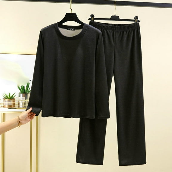 Pajamas Women's Long Sleeve Pj Set Soft 2 Piece Loungewear Sleepwear with Jogger Pants XS-3XL,Black,2XL