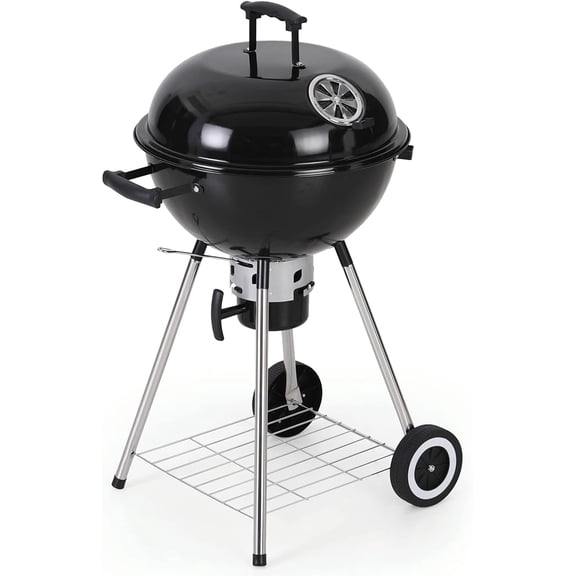 LYYHTY 18 Inch Portable Porcelain-Enameled Kettle Charcoal Grill with Slide-Out Ash Catcher, Black, for Outdoor Barbecue Cooking​