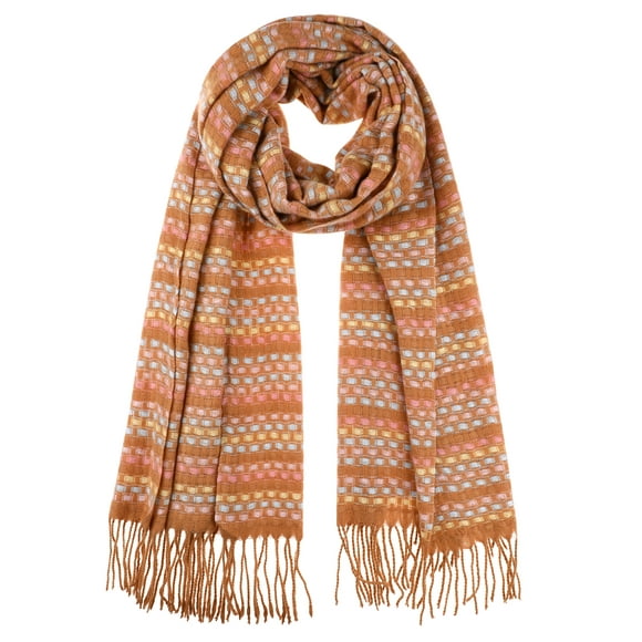 INSPIRAR CHIC Mujeres Bufandas de Cachemira Mezclada a Cuadros Coloridos, Chal de Invierno Suave y Cálido con Flecos 74.8x27.6" Marrón