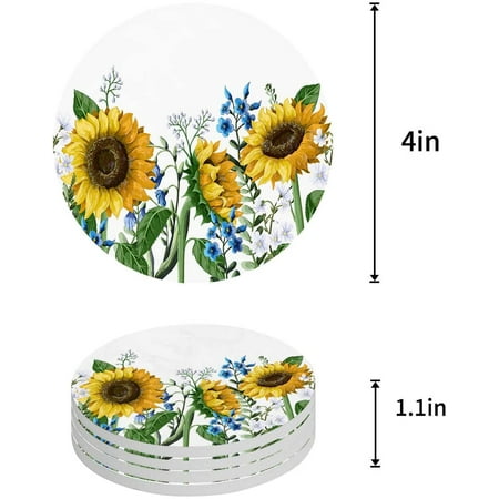 

ZHANZZK Sunflowers Set of 8 Round Coaster for Drinks Absorbent Ceramic Stone Coasters Cup Mat with Cork Base for Home Kitchen Room Coffee Table Bar Decor