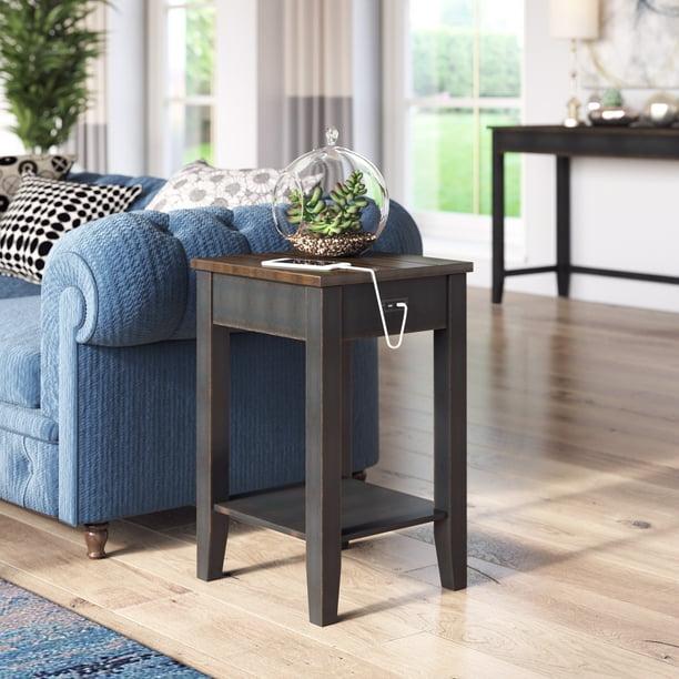 Two Tone Side Table with USB Charging Ports