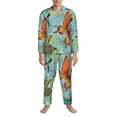 thumbnail image 3 of Honeii Ensemble de Pyjama Rétro Sans Couture Motif Papillons Volants pour Hommes, 2 Pcs Ensemble de Chemise de Nuit à Manches Longues et Bas de Pyjama pour Hommes, Ensembles de Pyjamas pour Hommes-TTTG, 3 of 7