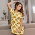 thumbnail image 3 of Hirioo Light Yellow Plaid Sunflower for Women’s Nightdress Comfortable Short Sleeve Nightwear Casual Sleep Dress, 3 of 6