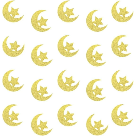 Double Side Gold Glitter Paper Star Moon Confetti Star Paper Scatter Table Confetti for Birthday Party Baby Shower Weddiing Anniversary Party Decoration, 100pcs
