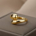 thumbnail image 2 of Anillos de cuentas de doble bola lisas de acero inoxidable para mujer, anillos de pareja de boda geométricos de Color dorado abierto, regalo de joyería estética Tan Jianjun unisex, 2 of 2