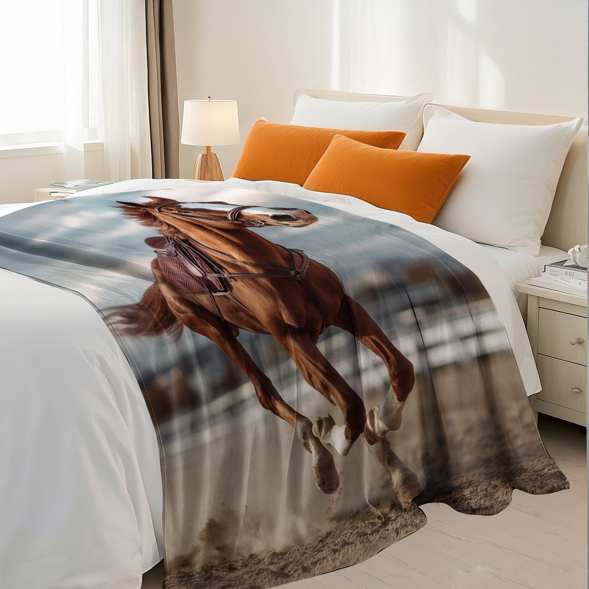Flannel Fleece Throw Blanket, Soft Large Throw Blanket, Lightweight Cozy Plush Throw Blanket Fit Sofa Bed, 30"x40", Horse