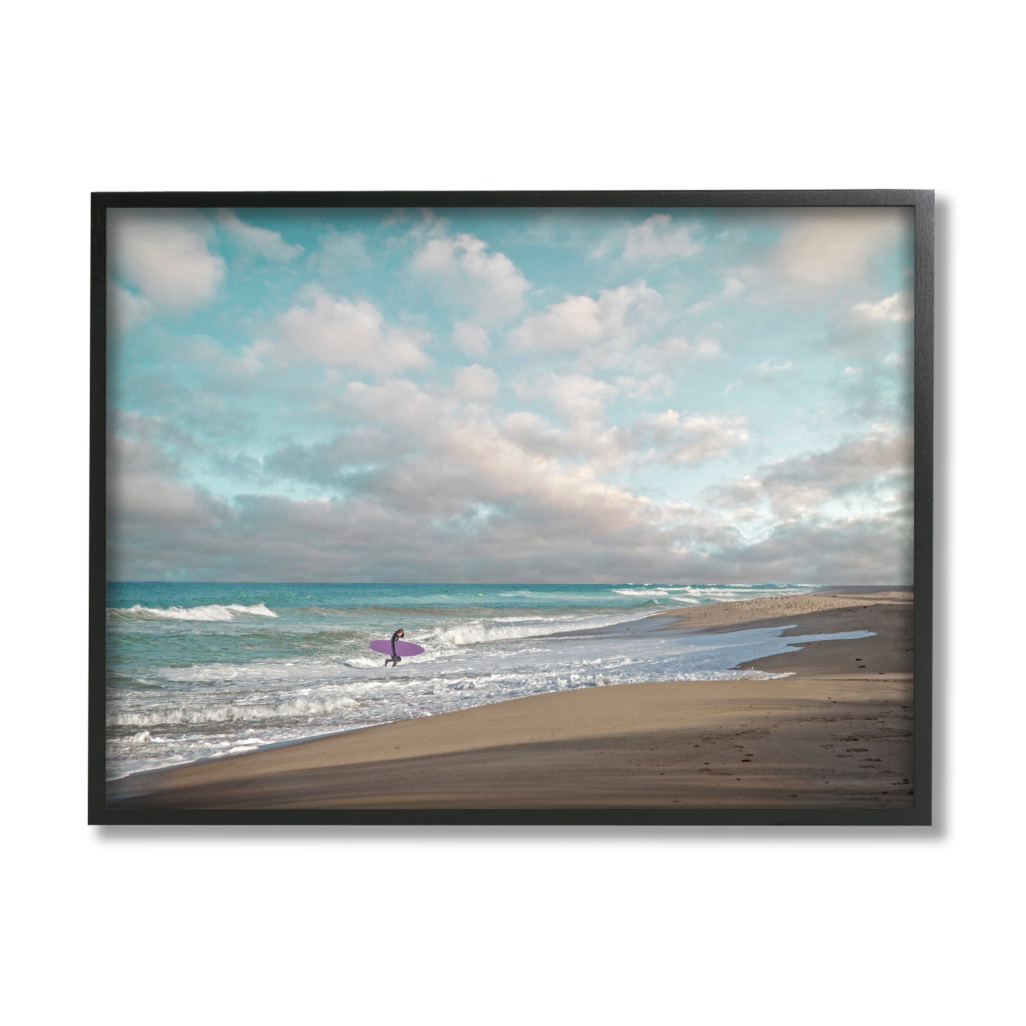 Stupell Industries Crashing Waves on Beach Surfer Purple Board,24 x 30,Designed by Brooke T. Ryan