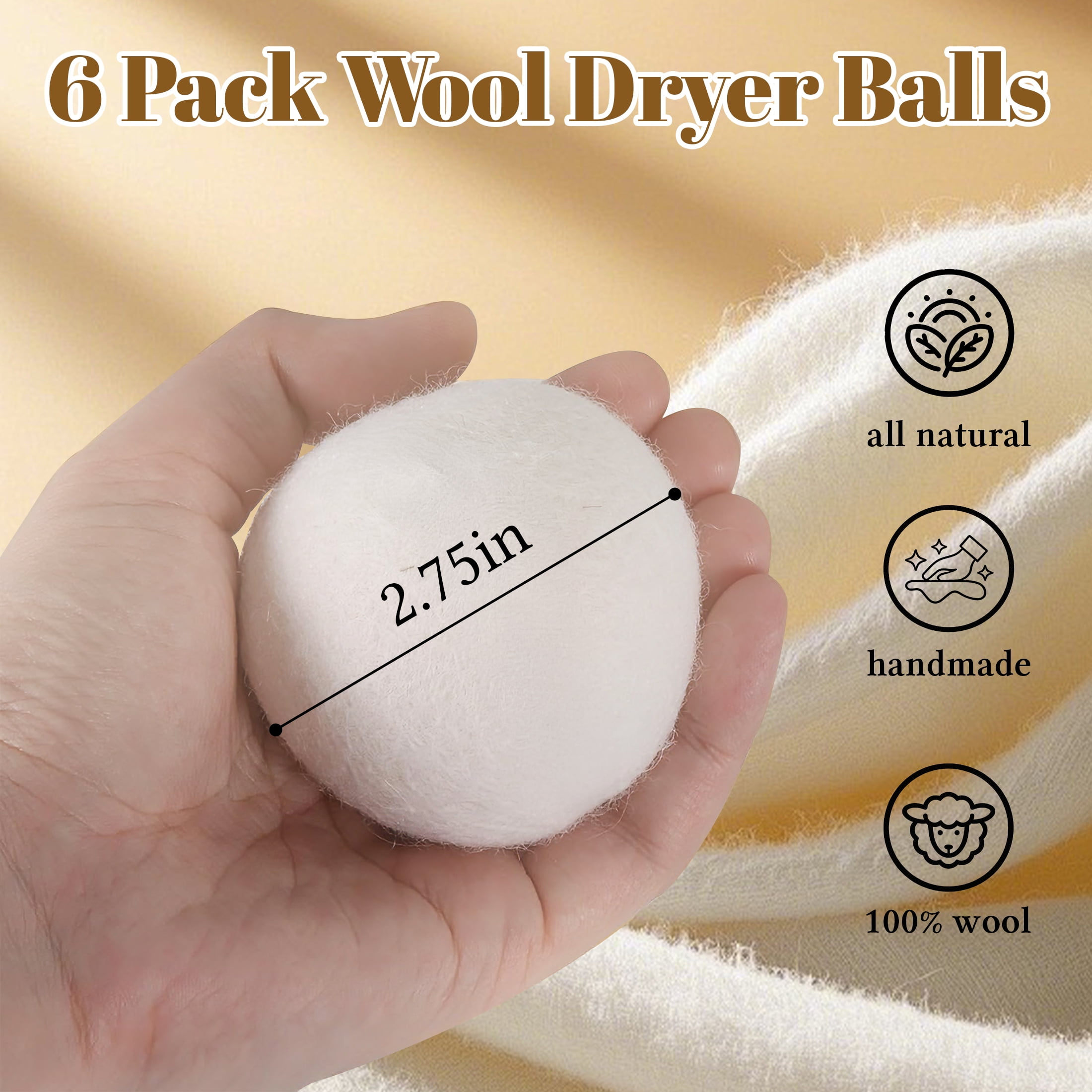 CISILOV Wool Dryer Balls 6 Pack, New Zealand Sheep Wool Handmade Dryer Balls, Reusable Laundry Dryer Balls to Reduce Drying Time, Wrinkles & Static, Eco-Friendly Fabric Softener Alternative