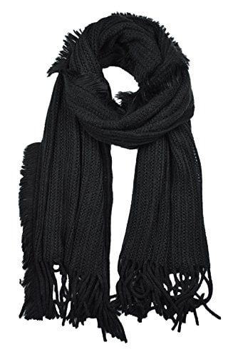 Ladies Winter Shawl Wrap Scarf Soft Warm Black Elephant Pattern Scarves Tassels