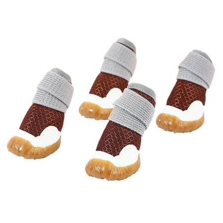 Eisoary 4Pcs Reflective Non-Slip Dog Shoes Stylish Paw Protection Fasterner Tape Fixing Non-slip Dog Boots Pet Accessories Coffee S