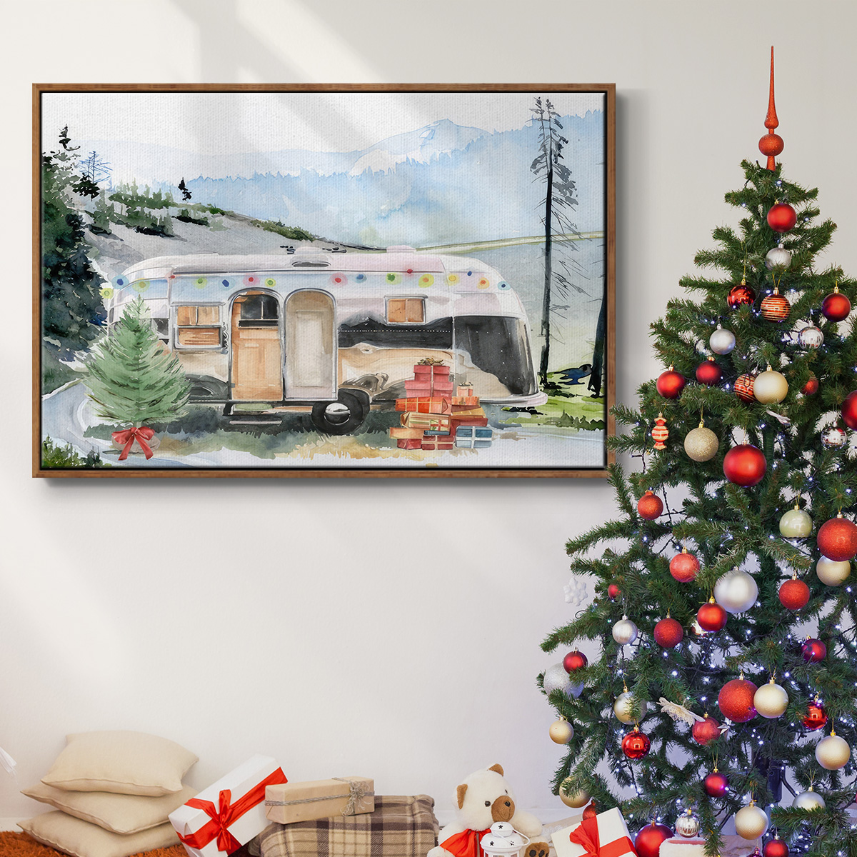Holiday Vacation I - Framed Gallery Wrapped Holiday Canvas - 17 x 25 - Rosewood Frame