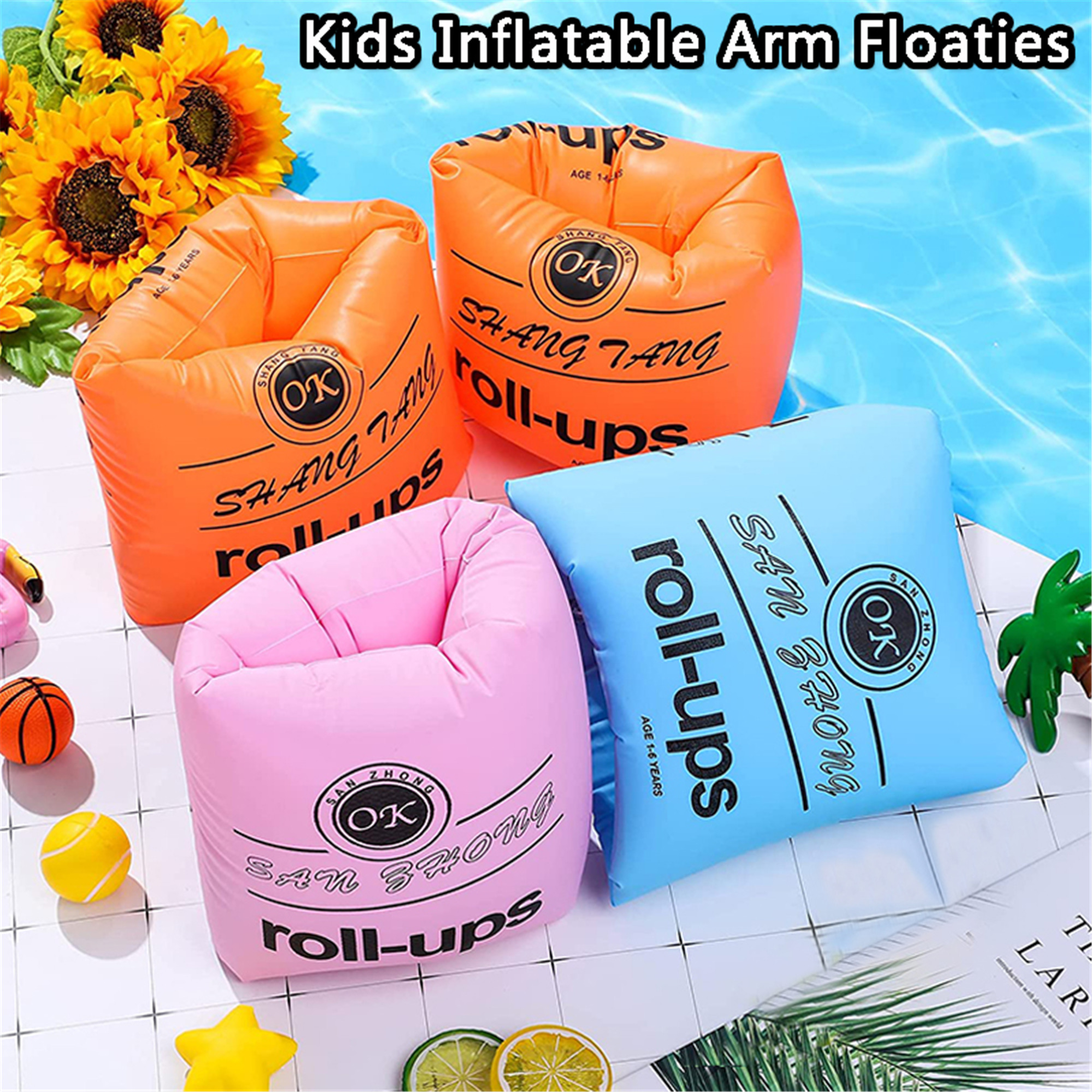 Elbourn 1 Pair Swimming Arm Float Rings PVC Arm Floaties Inflatable