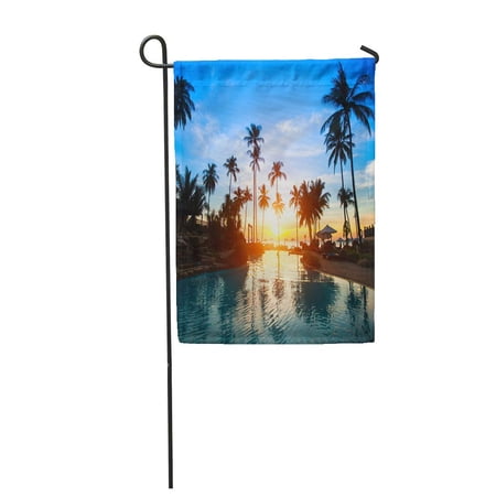 SIDONKU Blue Palm Beautiful Sunset at Beach Resort in Tropics Colorful Garden Flag Decorative Flag House Banner 28x40 inch