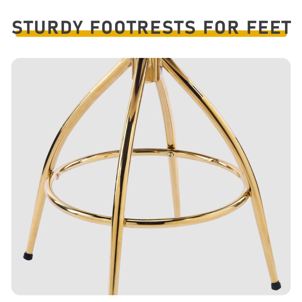 IVV Teddy Velvet Swivel Bar Stools Set of 2 - White Weaving Style Upholstered Counter Height Chairs with Gold-Plated Iron Legs, for Kitchen or Home Bar