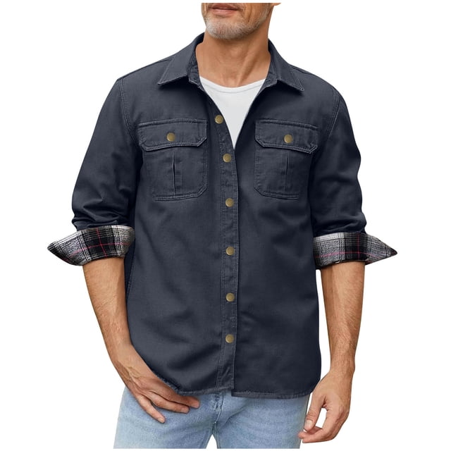 Men's Winter Casual Solid Color Lapel Button Long Sleeve Cargo Coat