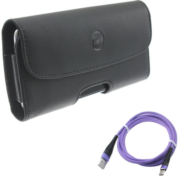 For Galaxy A73 /A23 /A14 /A13 - Case Belt Clip w 6ft USB Cable, Leather Holster Cover, Purple Type-C Charger Cord for Samsung Galaxy A73 /A23 /A14 /A13 5G