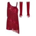 thumbnail image 4 of TiaoBug Girls Sequins Latin Dance Dress Tassel Leotard Fringed Bodysuit with Gloves Ballroom Dancing Outfit Burgundy 6, 4 of 6