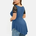 thumbnail image 3 of Clearance asdoklhq Womens Plus Size Tops Clearance,Plus Size Women Solid Floral Lace Round Neck Asymmetric Three Quarter Tops Blouse, 3 of 6