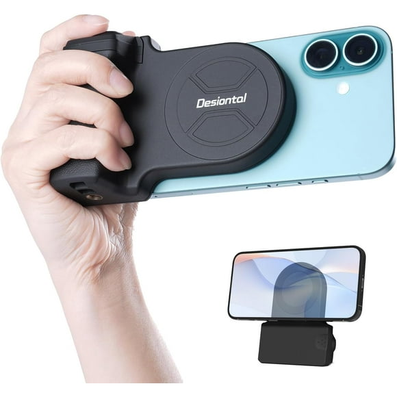 ERDS-Magnetic Camera Grip for iPhone Magsafe Phone Video Shooting Handle Bluetooth Bracket Shift Cam Progrip Smartphone Photography with Tripod Mount for iPhone 16 15 14 13 12 11 Pro Max Vlog Video