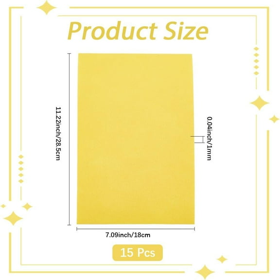 15Pcs 7" x 11" Felt Paper Sheets Yellow Fabric Felt Gold Non Woven Large Pastel Rectangle Plain Color Stiff Thick Felts for Sewing Crafts DIY Art Projects Handicrafts Patchwork Decoration
