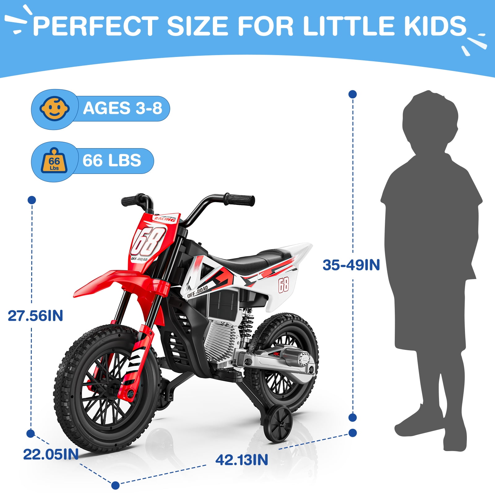 LIGIANT 12V Kids Ride-On Motorcycle, Red, Training Wheels, Bluetooth, Music