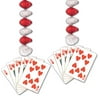 Club Pack of 24 Red and Silver Royal Flush Dangler Casino Night Party Decorations 30"