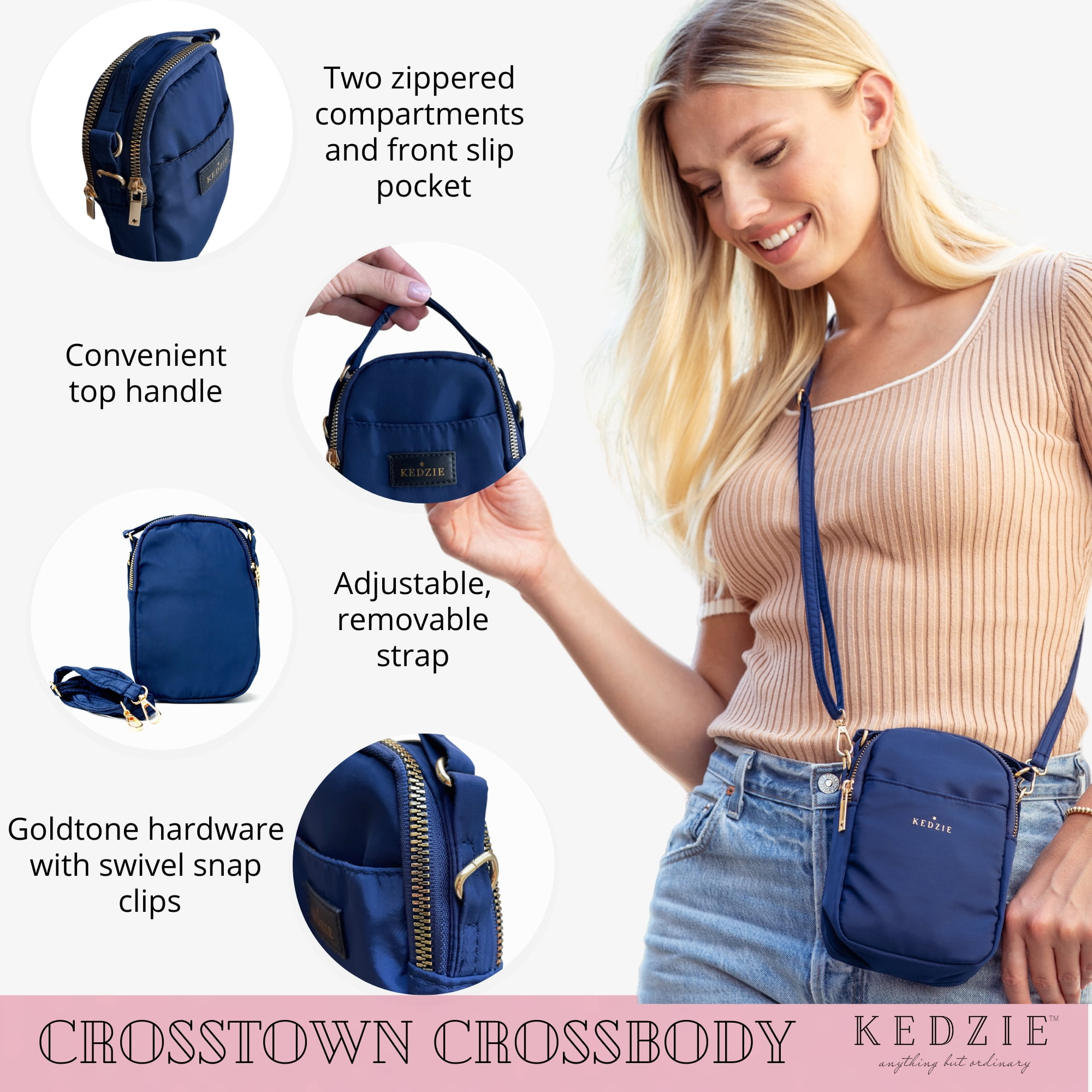 Kedzie Crosstown Multi-Pocket Crossbody Bag, Navy (Women's)