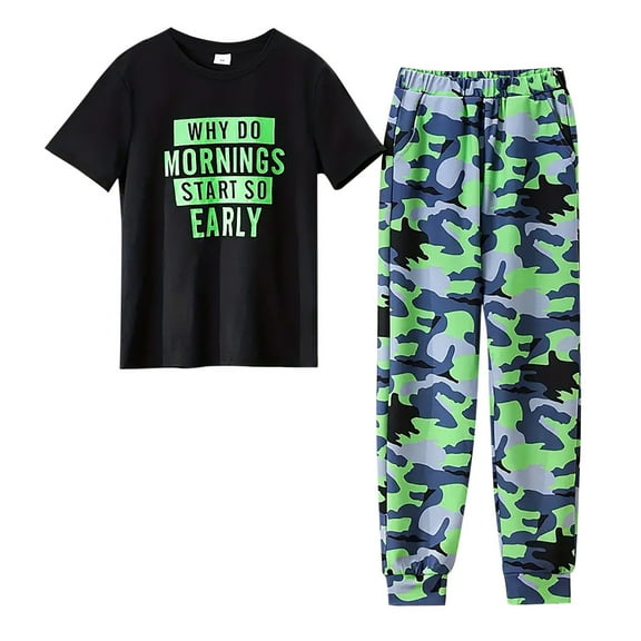FYDUU Boys Camo Print Outfits Sets Short Sleeve T-Shirt Long Pants 2 Piece Casual Summer Clothes For Toddler Kids Casual Sports Wear 11-12 Years