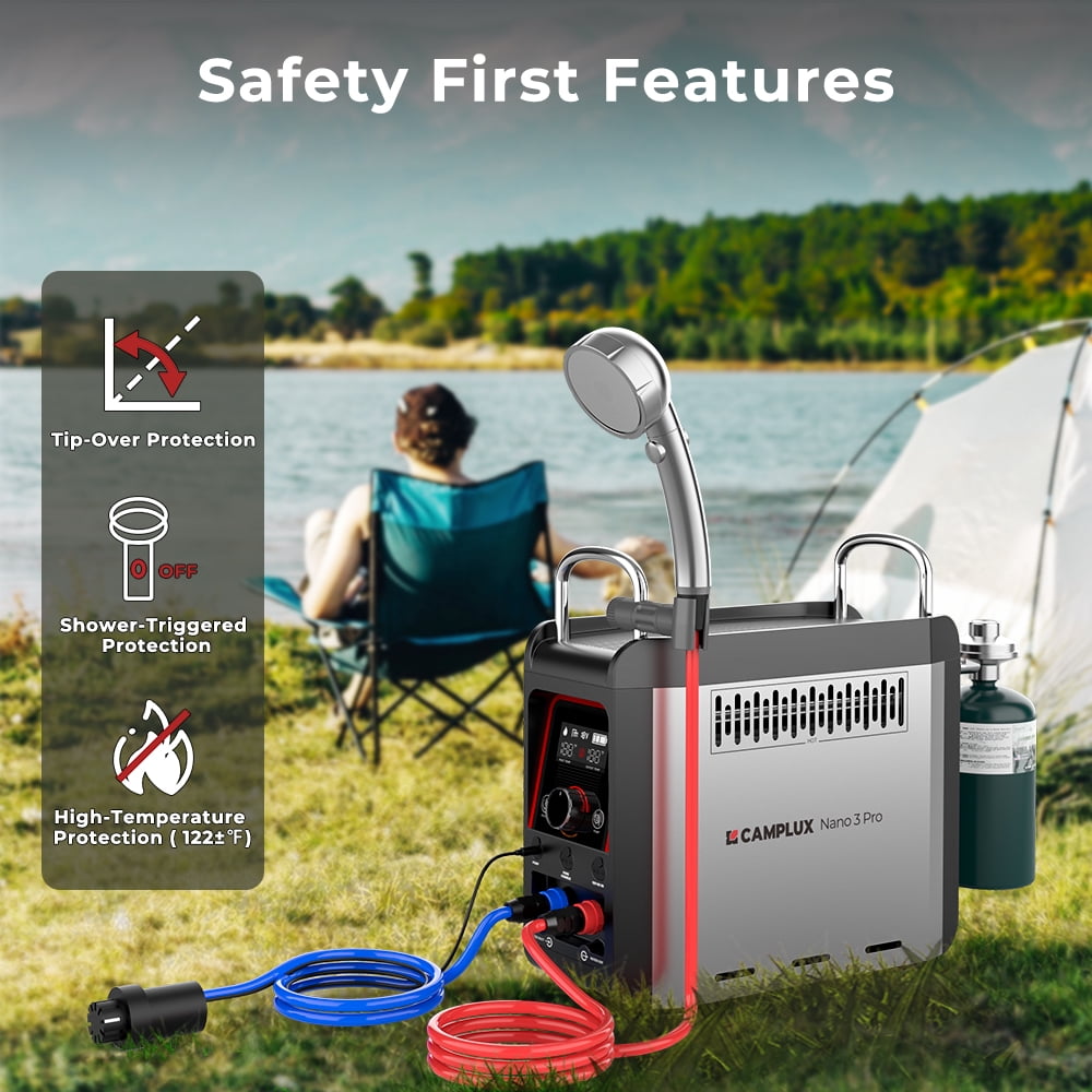 CAMPLUX Nano 3 Pro Portable Propane Tankless Water Heater with 4,000 mAh Lithium-ion Battery
