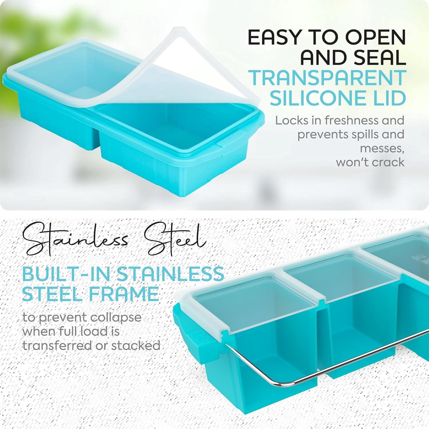 Silicone Freezer Tray With Lid-Soup Freezer Container molds-Large Ice Cube Tray Set Makes 1-Cup & 2-Cup portions cubes (2PCS, A+B)