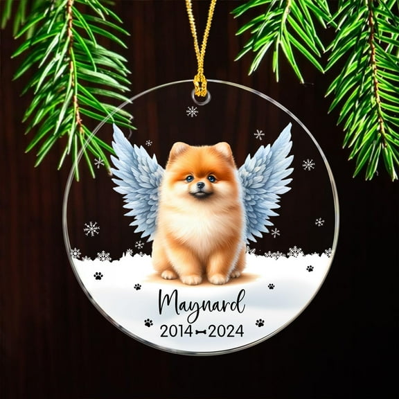 Personalized Pomeranian Dog Memorial Ornament, Angel Wings Christmas Tree Decor, Custom Name & Year, Sympathy Gift