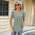 thumbnail image 2 of SWSMCLT Women's Short Sleeve T Shirt Square Neck Lightweight Thin Ruched Tee Shirt Soft Fashion Fall Summer Green XX-Large, 2 of 5