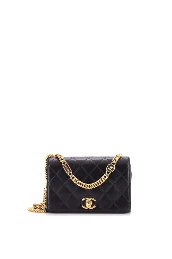 Pre-Owned Logo Enamel Full Flap Bag Quilted Lambskin Mini By Rebag