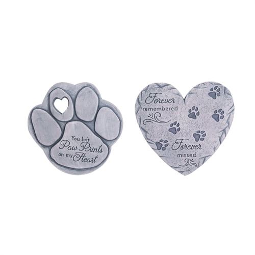 Forever Remembered Grey Dog Pawprint Heart 10 x 10 Cement Decorative Outdoor Garden Stone