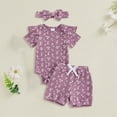 thumbnail image 2 of Akiihool New Born Girl Outfit Sets Toddler Baby Girl Clothes Short Sleeve Ruffle Shirt Floral Pant Set 3 Piece Outfits For Girls Cute Clothing Set(Purple,12-18 Months), 2 of 4