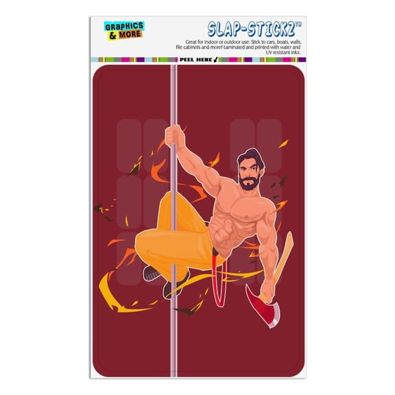Sexy Fireman Sliding Down Pole With Axe Home Business Office Sign