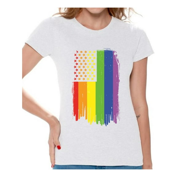 Awkward Styles Rainbow Ladies T Shirt Lesbian Shirt for Women Gay Shirt for Women Gay Shirt Gay Pride T-Shirt Gay Flag Shirts Gay Flag T Shirt Rainbow Gay T Shirt Cute Ladies Tshirt LGBTQ Clothing
