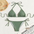 thumbnail image 4 of TEVEQ Women's Solid Color Triangular Cup Bikini Neck Strappy Two Swimsuit Swim Suits for Women 2025 Bikini Sets for Women Bathing Suit for Women Bikini 2025 New Triangle Bikini Sets Green M, 4 of 5