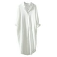 thumbnail image 2 of Women's Long Blouses & Shirts Cotton Oversized Shirts for Women Long Sleeve Roll-up Loose Fit Casual Shirt with Pocket Buttoned for Beach Party White M, 2 of 7