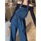 thumbnail image 5 of Monos para mujer, estilo coreano, holgados, de cintura alta, largos, de pierna ancha, elegantes, combinables, para verano, ropa de calle universitaria, pantalones vaqueros retro, 5 of 5
