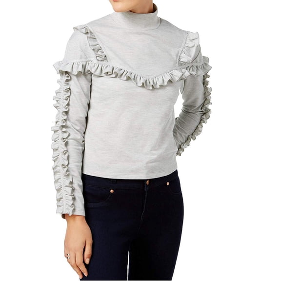 Buffalo David Bitton Ripley Ruffled Mock Neck Top Heather Grey XS