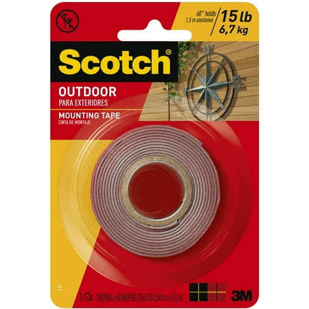 Scotch Outdoor Mounting Tape, 1 in. x 60 in., Gray, 1 Roll/Pack