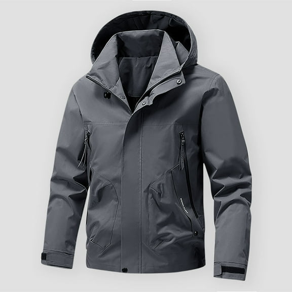 Royisotas Mens Jackets Winter Pockets Coats Cargo Windproof Big and Tall Long Sleeve with Hood Rain Jackets for Men Outdoor
