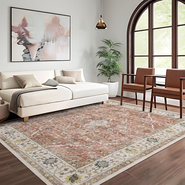 Boho Vintage Round Rug ft- Faux Wool Dreely Washable Area Rug Small Distressed Throw Rugs Floor Carpet for Door Mat Entryway Bedrooms Laundry (Round - ; Diameter Border )