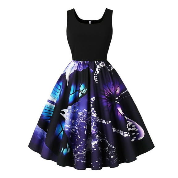 Hvot&aat Women's Dresses Round-neck Sleeveless A Line Tank Dress Elegant Dignified Casual Sundresses