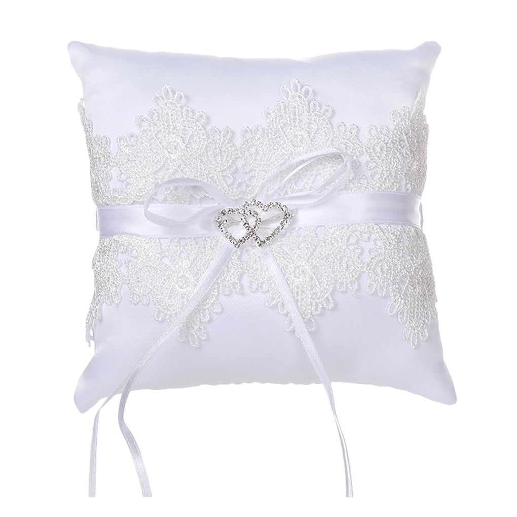 Bridal Wedding Ceremony Ring Bearer Pillow Cushion Crystal Double Heart Q 