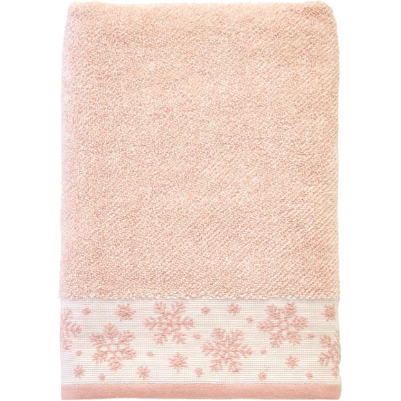 SKL Home Christmas/Winter Heather Snowflake 100% Cotton Premium Bath Towel, 500 GSM, Soft & Absorbent Jacquard, Decorative, Blush Pink