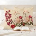 thumbnail image 3 of Spring Red Rose Pillow Covers 2 Pack Country Watercolor Red Floral Green Leaf Linen Pillowcase Waterproof Outdoor Throw Pillow Cover for Patio Garden Square Cushion 24”x24”, 3 of 9