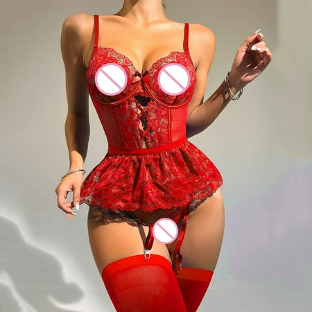

Gubotare Lingerie Set Women s Lace Kimono Robe Lingerie Mesh Nightgown Red M
